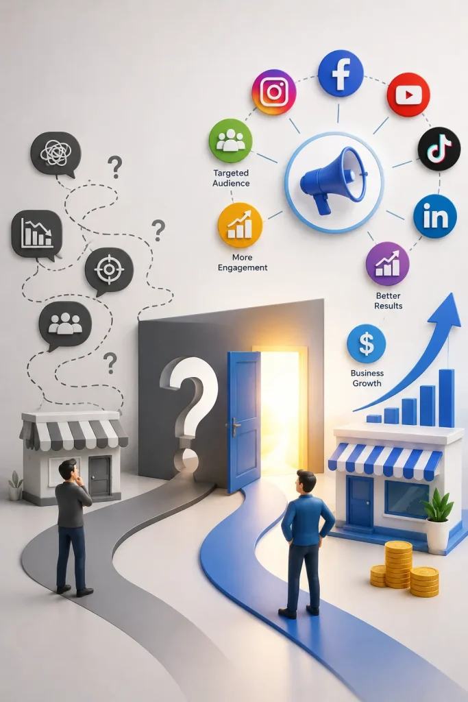 Social media marketing agencies using digital platforms, marketing tools, and growth analytics to increase brand visibility.