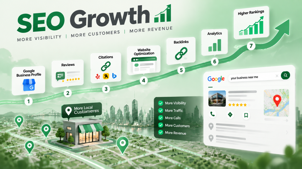 Local SEO growth strategy with rankings and business visibility